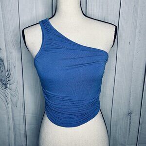 Shein Women Blue Knit Tank Top One Shoulder Ruched Sz XS